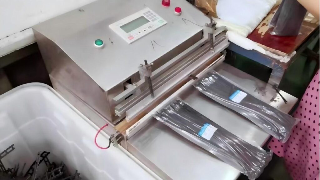 Workers sorting nylon cable ties